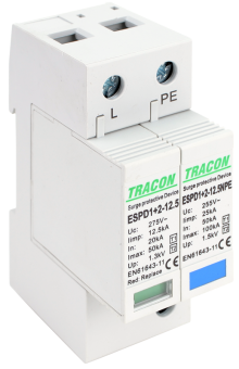 Descarcator de supratensiune 1+1 poli T1+T2,AC, element modul înlocuibil Tracon