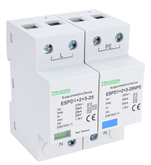 Descarcator de supratensiune 1+1P poli T1+T2, integrat, AC Tracon