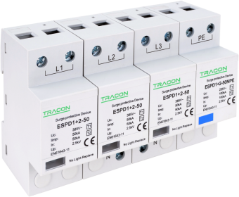 Descarcator de supratensiune 3+1 poli T1+T2, integrat, AC Tracon