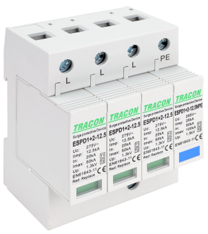 Descarcator de supratensiune 3p+1 poli T1+T2,AC, element modul înlocuibil Tracon