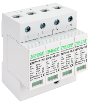 Descarcator de supratensiune 4 poli T1+T2,AC, element modul înlocuibil Tracon