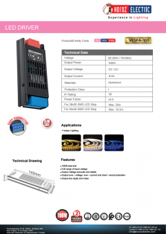 Transformator led 100W 12V DC VESPA-100/12