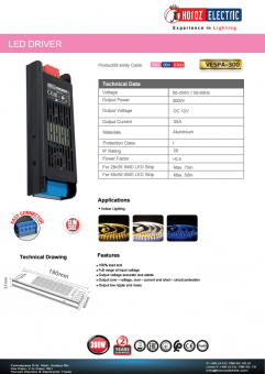 Transformator led 300W 12V DC VESPA-300/12