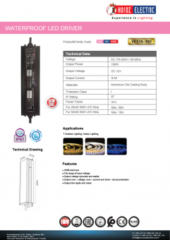 Transformator led slim 100W 12V DC IP67 VESTA-100/12