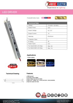Transformator led slim 12W 12V DC VIPA 12/12