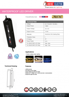 Transformator led slim 150W 12V DC IP67 VESTA-150/12
