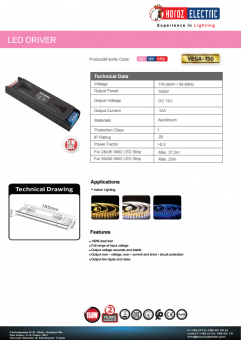 Transformator led slim 150W 12V DC VEGA-150/12