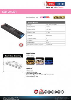 Transformator led slim 150W 24V DC VEGA-150/24