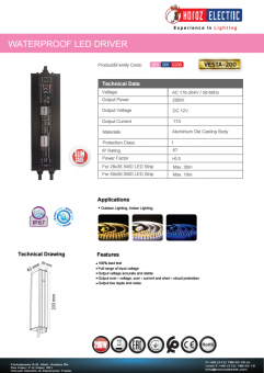 Transformator led slim 200W 12V DC IP67 VESTA-200/12