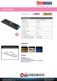 Transformator led slim 200W 12V DC VEGA-200/12