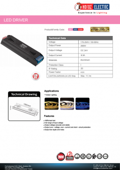 Transformator led slim 200W 24V DC VEGA-200/24