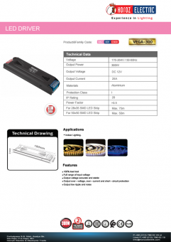 Transformator led slim 300W 12V DC VEGA-300/12