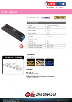Transformator led slim 400W 12V DC VEGA-400/12