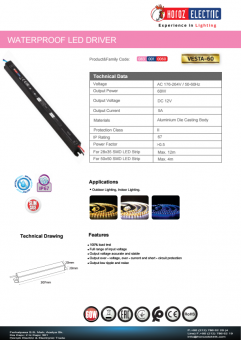 Transformator led slim 60W 12V DC IP67 VESTA-60/12