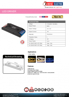 Transformator led slim 60W 12V DC VEGA-60/12