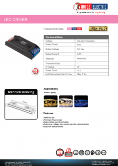 Transformator led slim 60W 24V DC VEGA-60/24