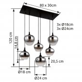 Suspensie 6 becuri E27 MAXY 15548-6H Globo